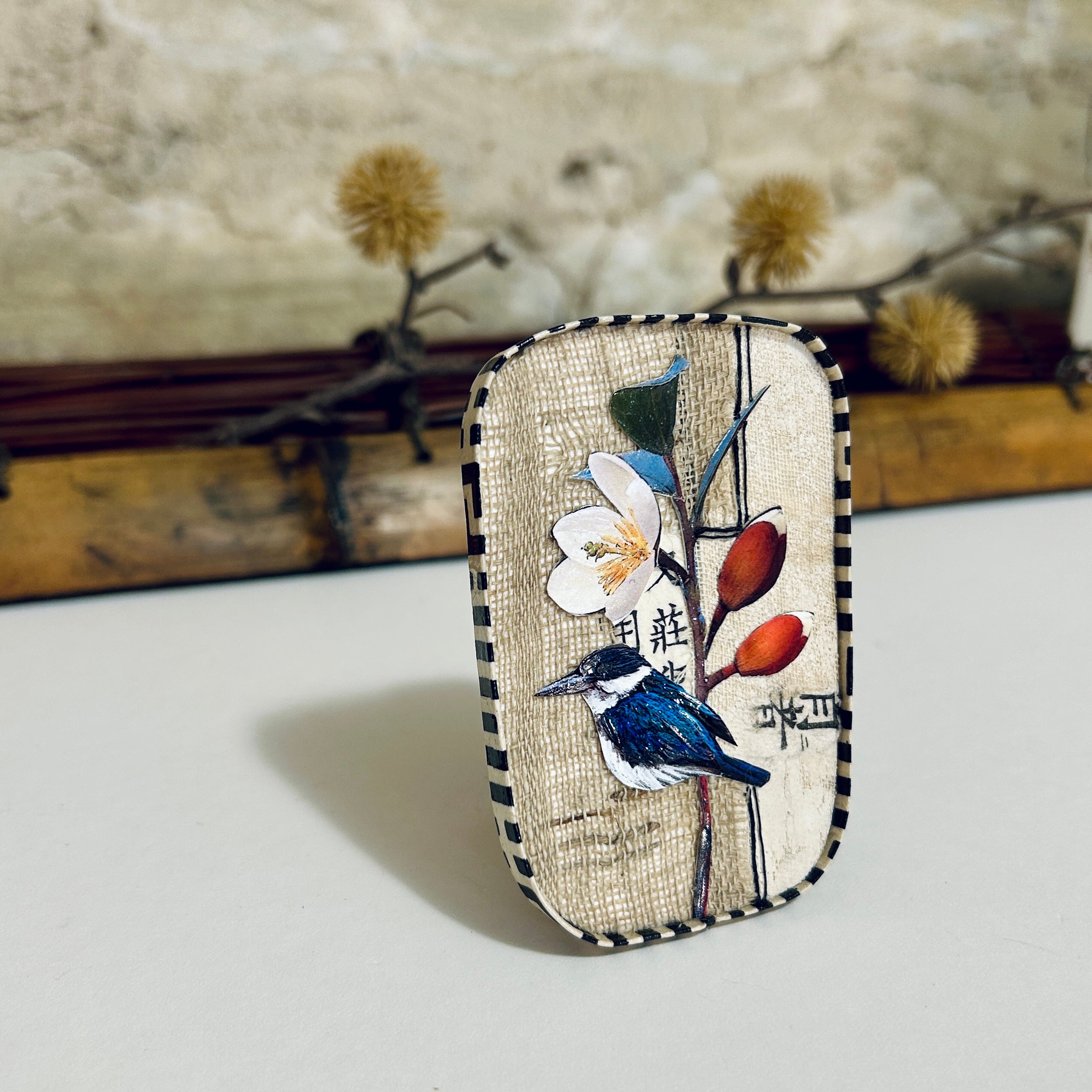 Miniature Kingfisher Art Pendant Necklace Brooch-5.5cm x 8.5cm