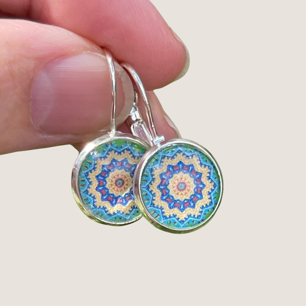 Mandala Patterned Yellow and Blue Earrings • Lightweight Handmade Earrings for Everyday
