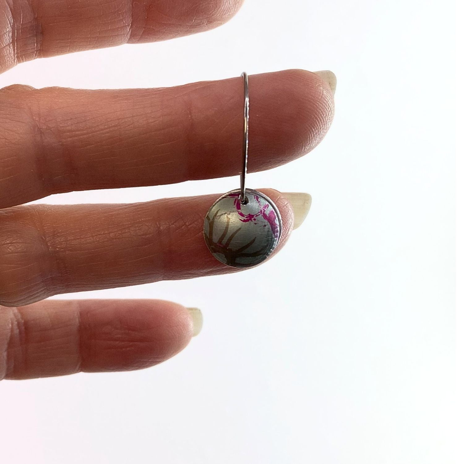 Anodised aluminium earrings hand printed - Midnight Velvet Collection