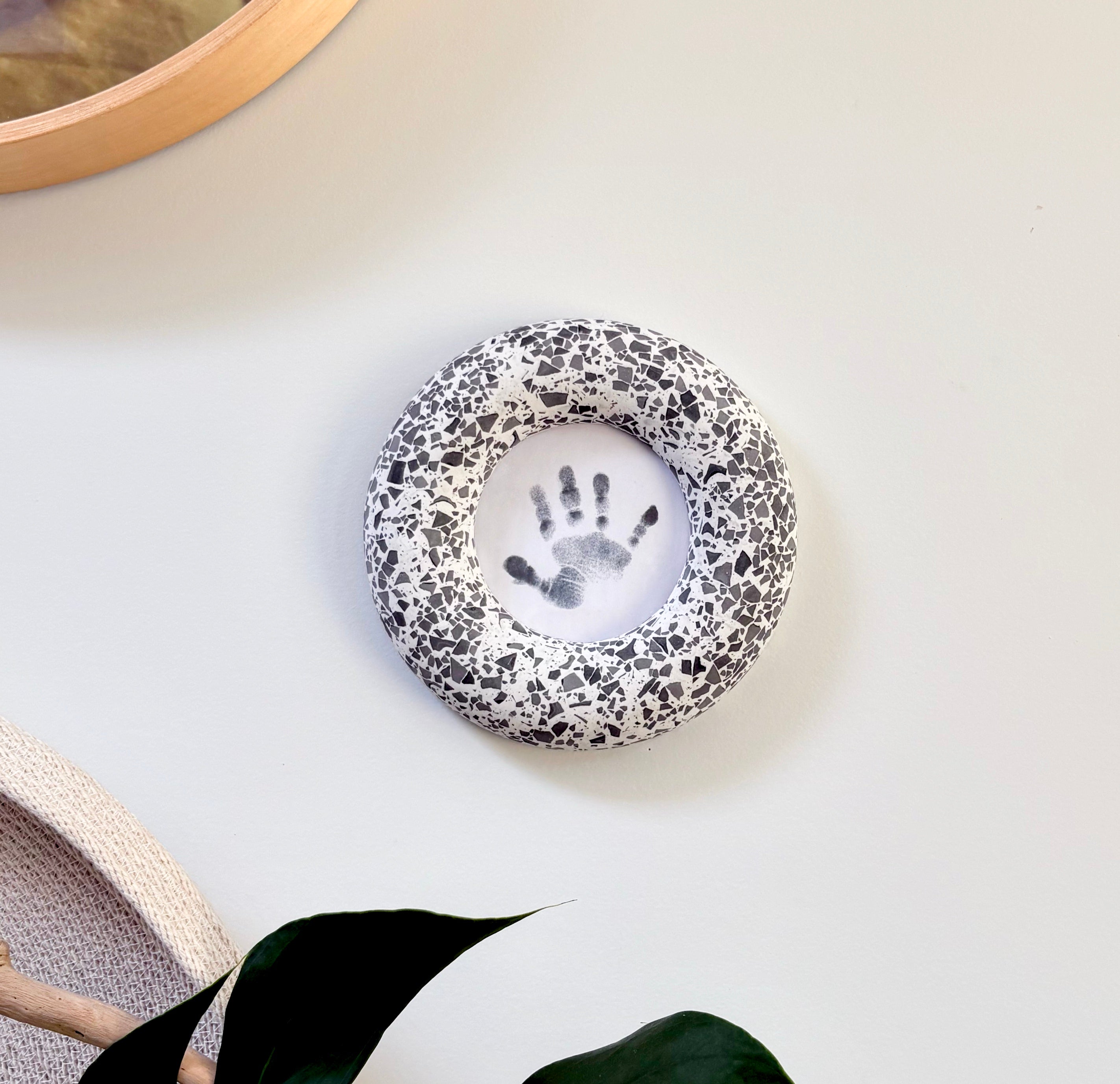 Photo frame, wall hanging Black and white terrazzo pattern