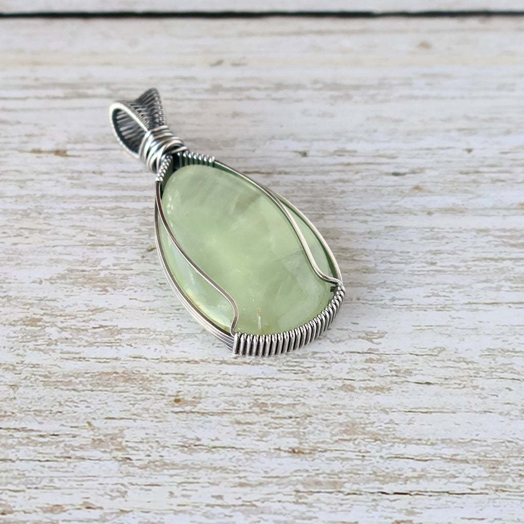 Sterling Silver Prehnite Pendant ~ Gentle Talisman of Alignment