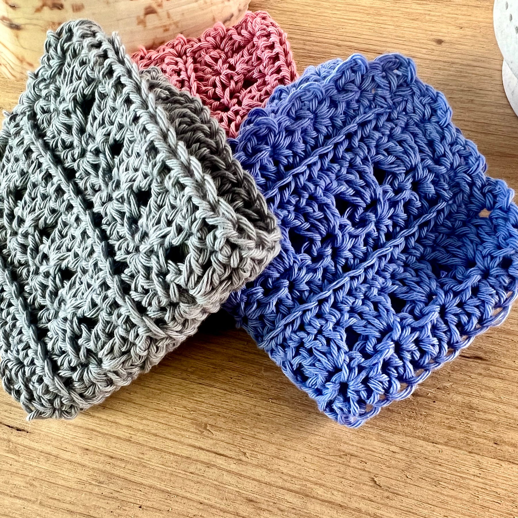Crochet Washcloths Set of 3 Handmade Cotton Face Cloths  Eco Gift