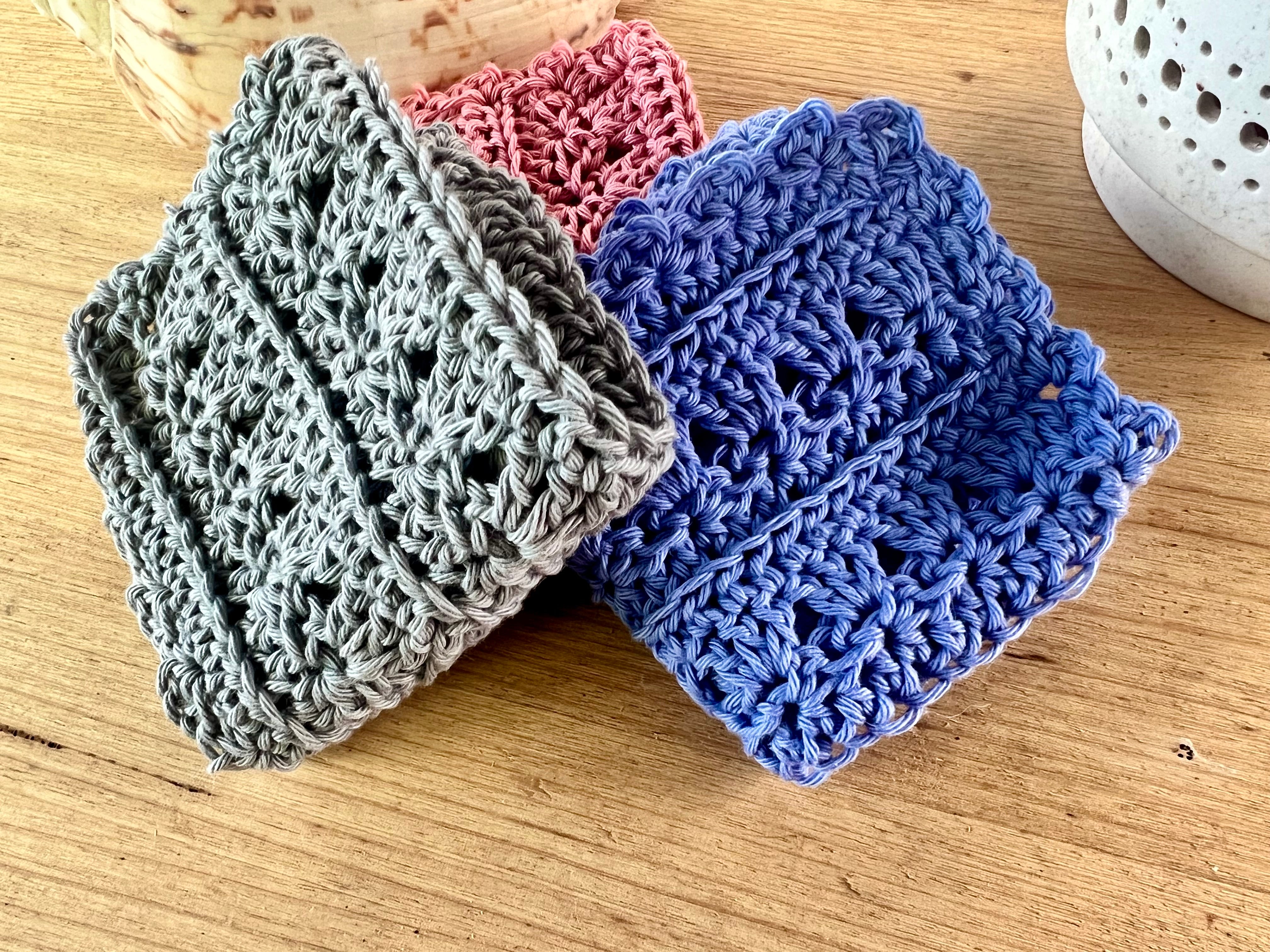 Crochet Washcloths Set of 3 Handmade Cotton Face Cloths  Eco Gift