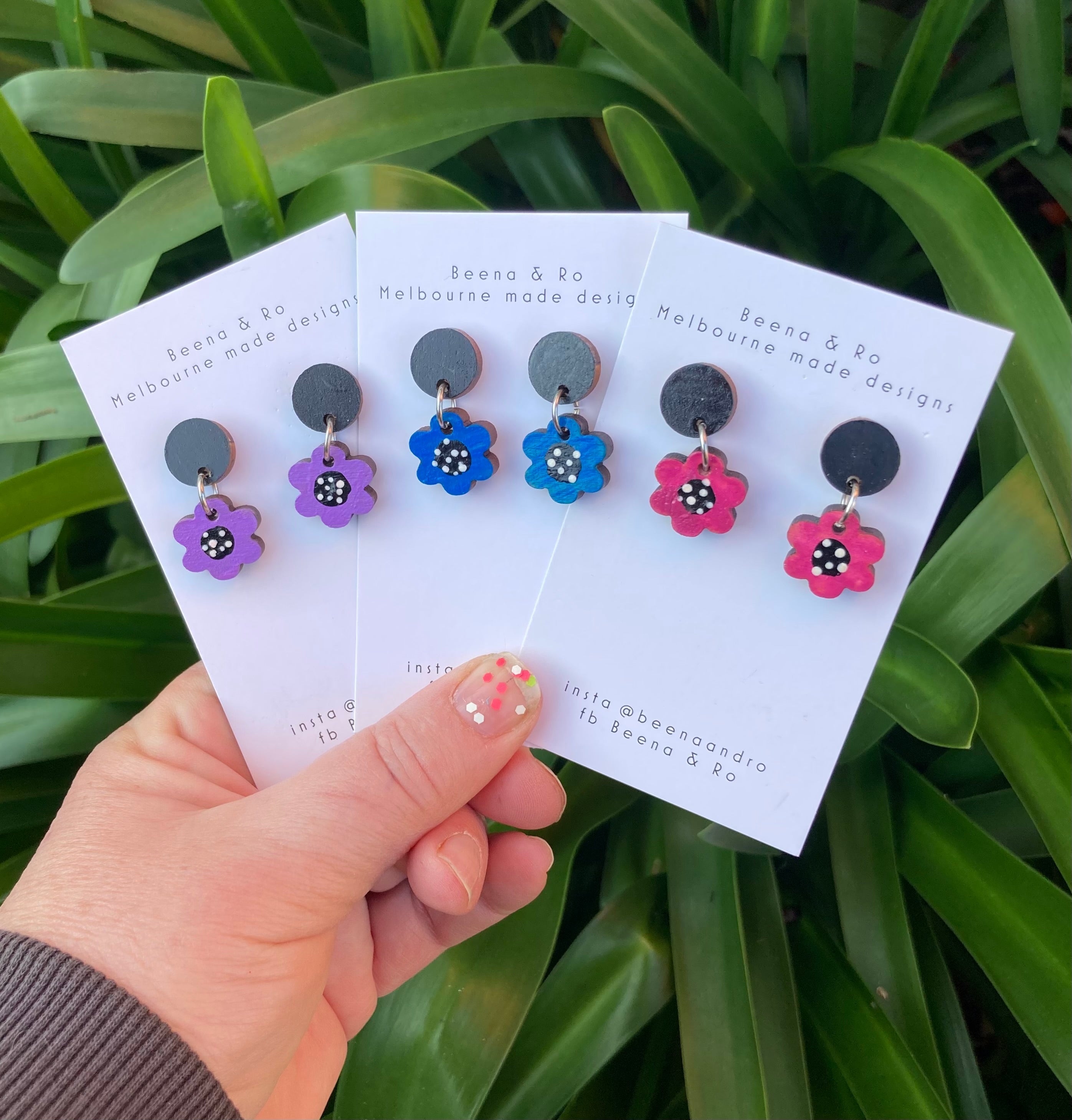 Pink/burgundy mix hand painted flower earrings