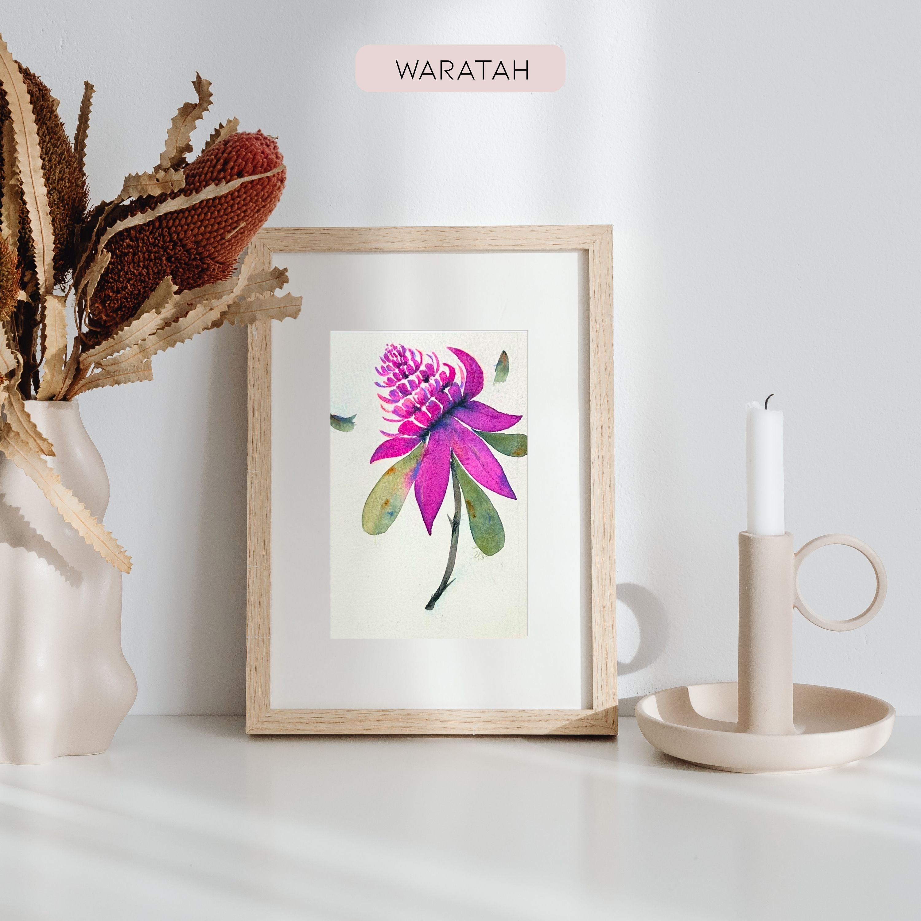 Handmade Australian Flora Greeting Cards – Waratah, Golden Wattle, Flowering Gum & King Protea