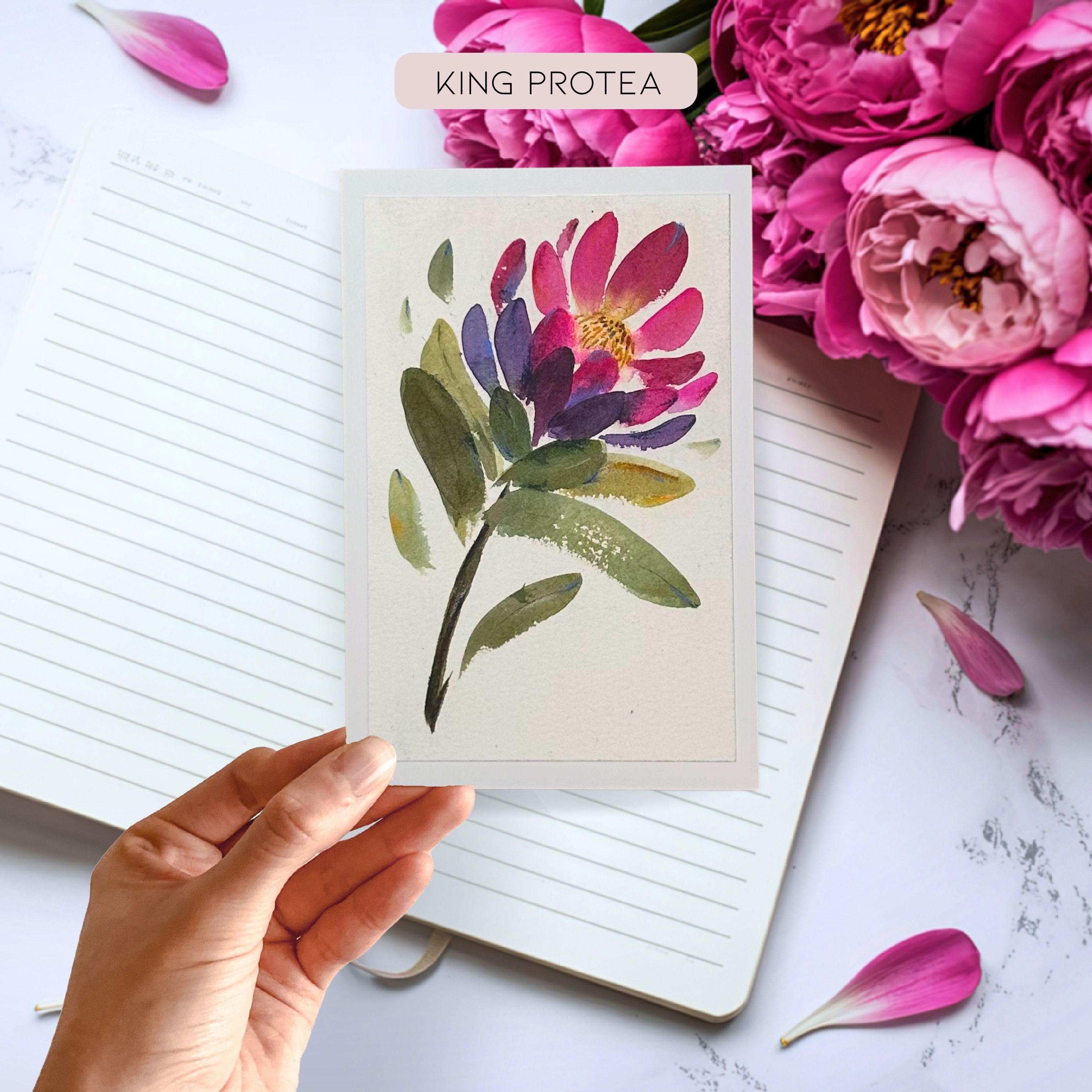 Handmade Australian Flora Greeting Cards – Waratah, Golden Wattle, Flowering Gum & King Protea