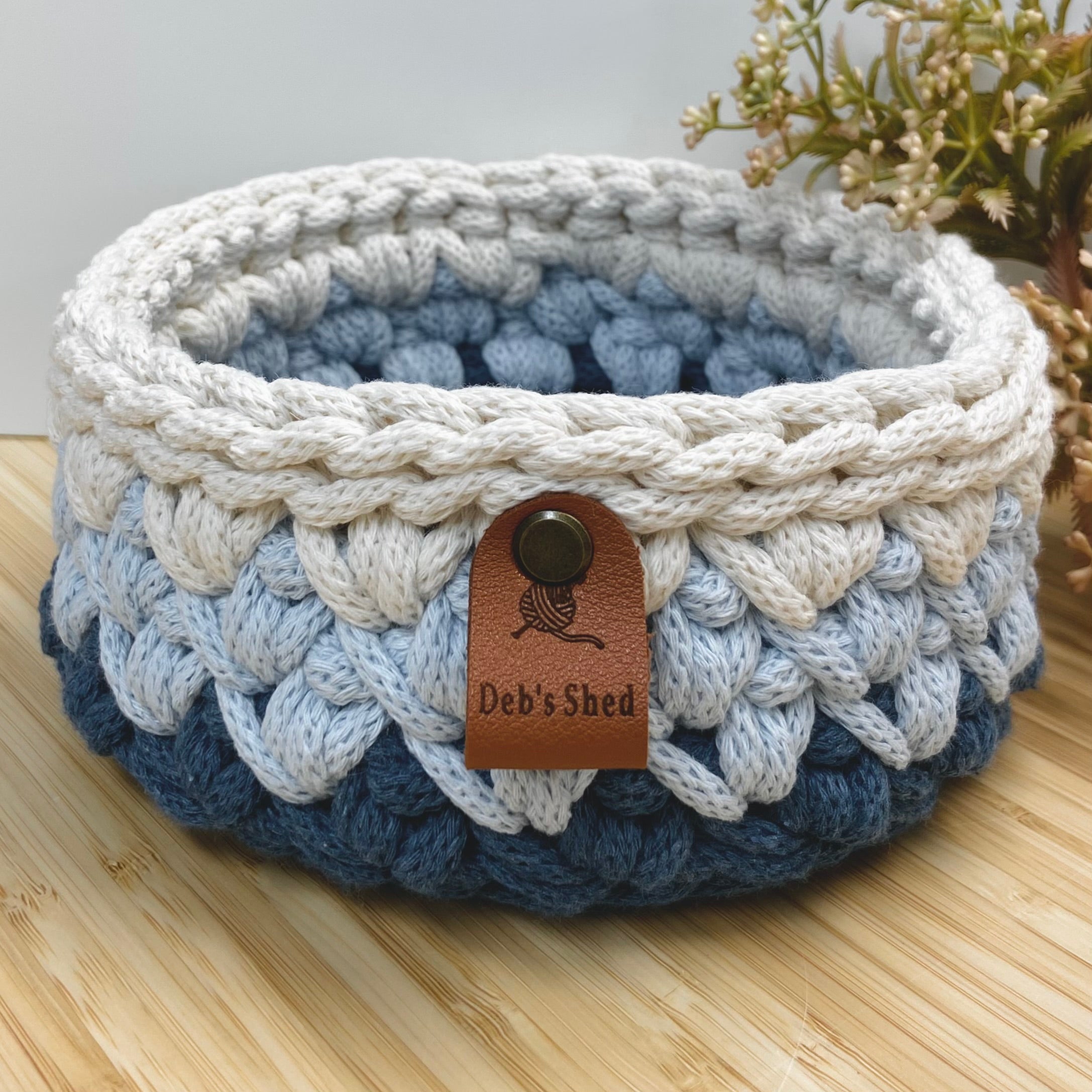 Round Crochet Cord Basket – Coastal Tones