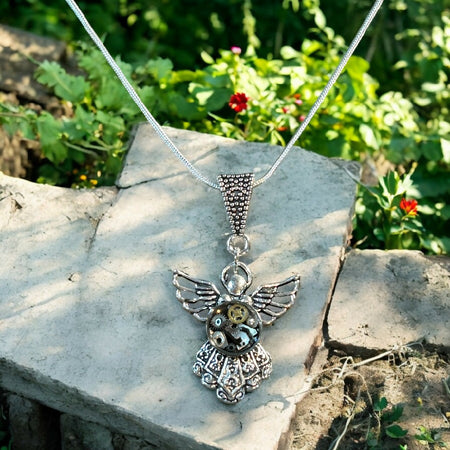 Steampunk angel watch pieces necklace