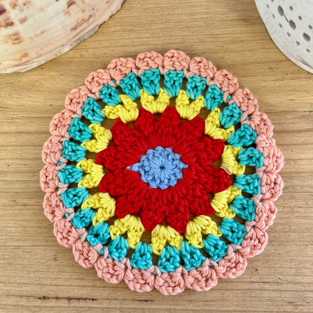 Coastal Bloom Crochet Coaster - Cotton Drink Coasters - Cottage Home Decor - Housewarming Gift