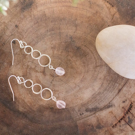 Natural Rose Quartz Gemstone Silver Earrings | Gemstone Jewellery