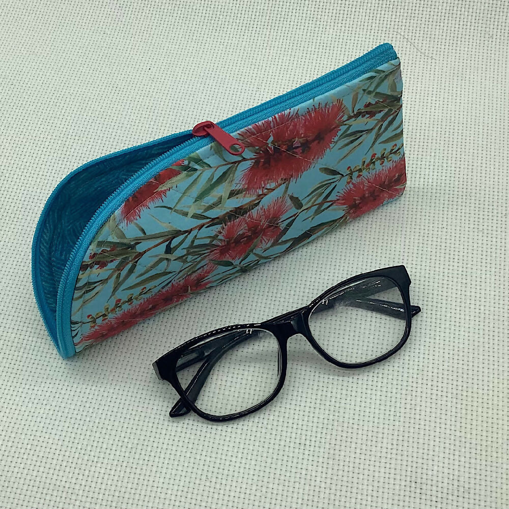 Australian wildflowers curved top zip pouch for glasses, phones, handbag organiser, etc.