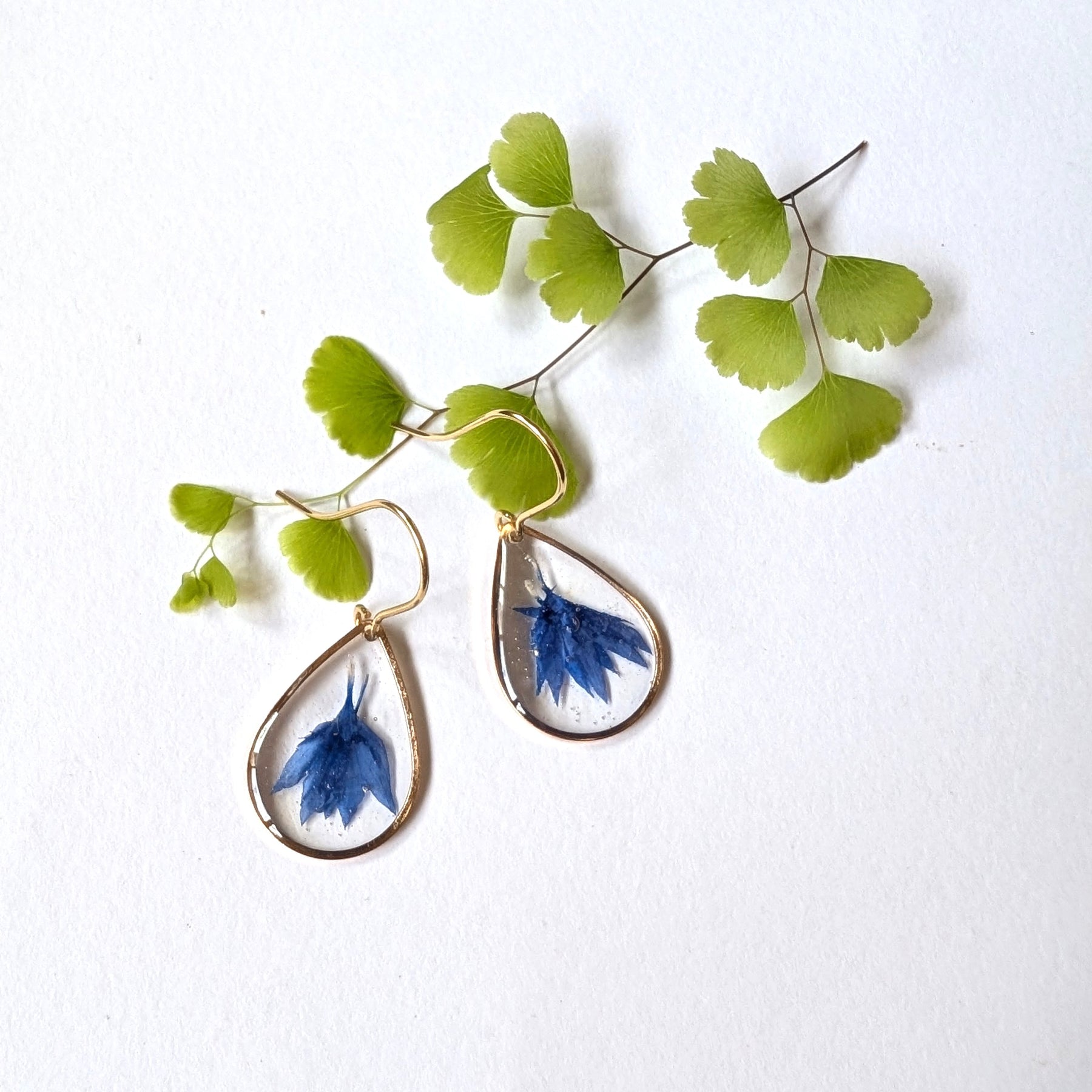 Real Cornflower Petal Resin Teardrop Earrings