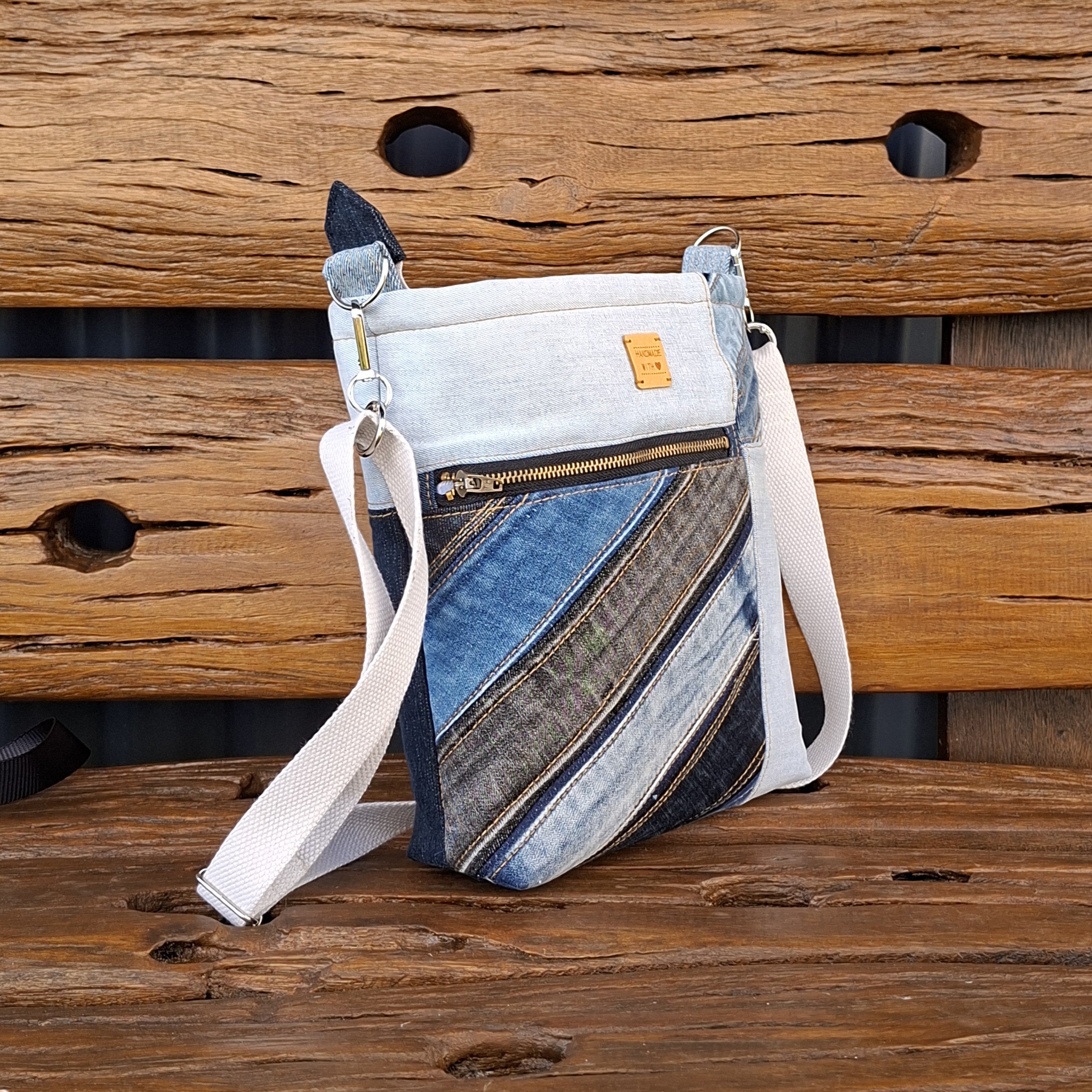 Upcycled Denim Contrast Unisex Crossbody Bag
