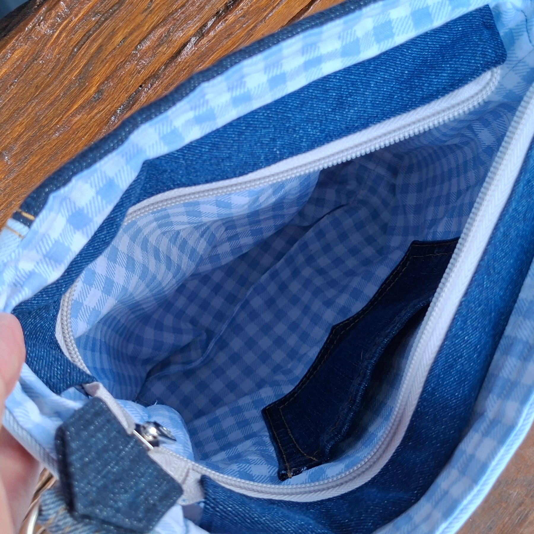 Upcycled Denim Contrast Unisex Crossbody Bag
