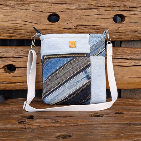 Upcycled Denim Contrast Unisex Crossbody Bag
