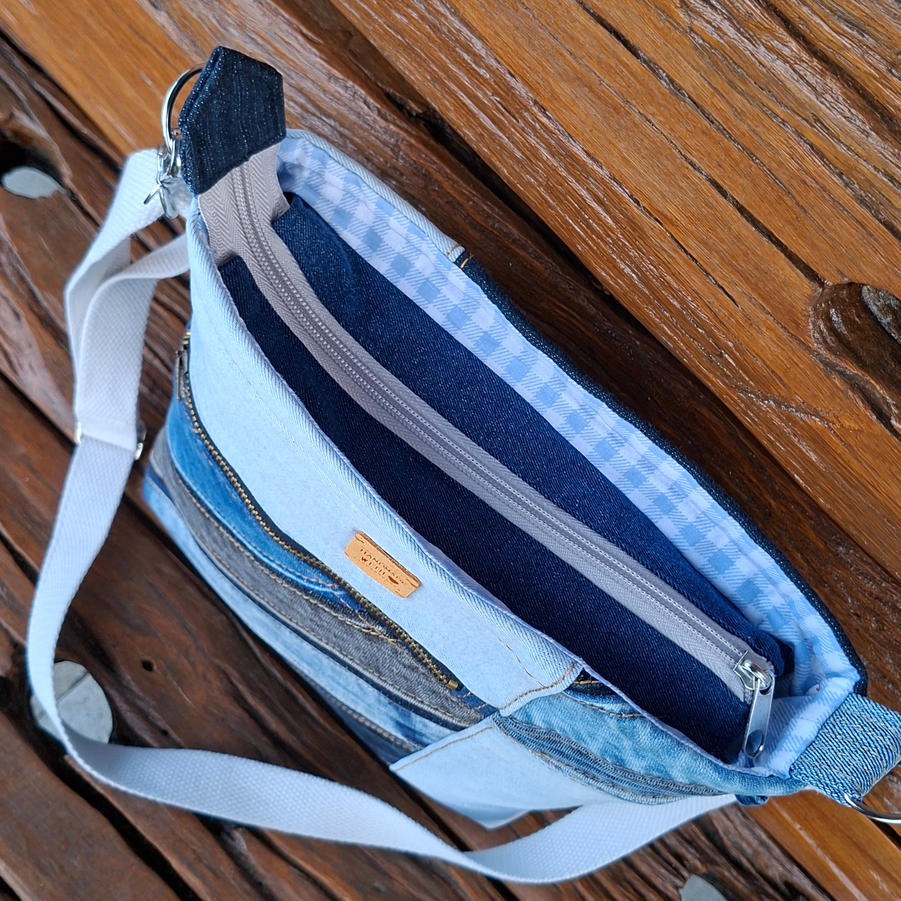 Upcycled Denim Contrast Unisex Crossbody Bag