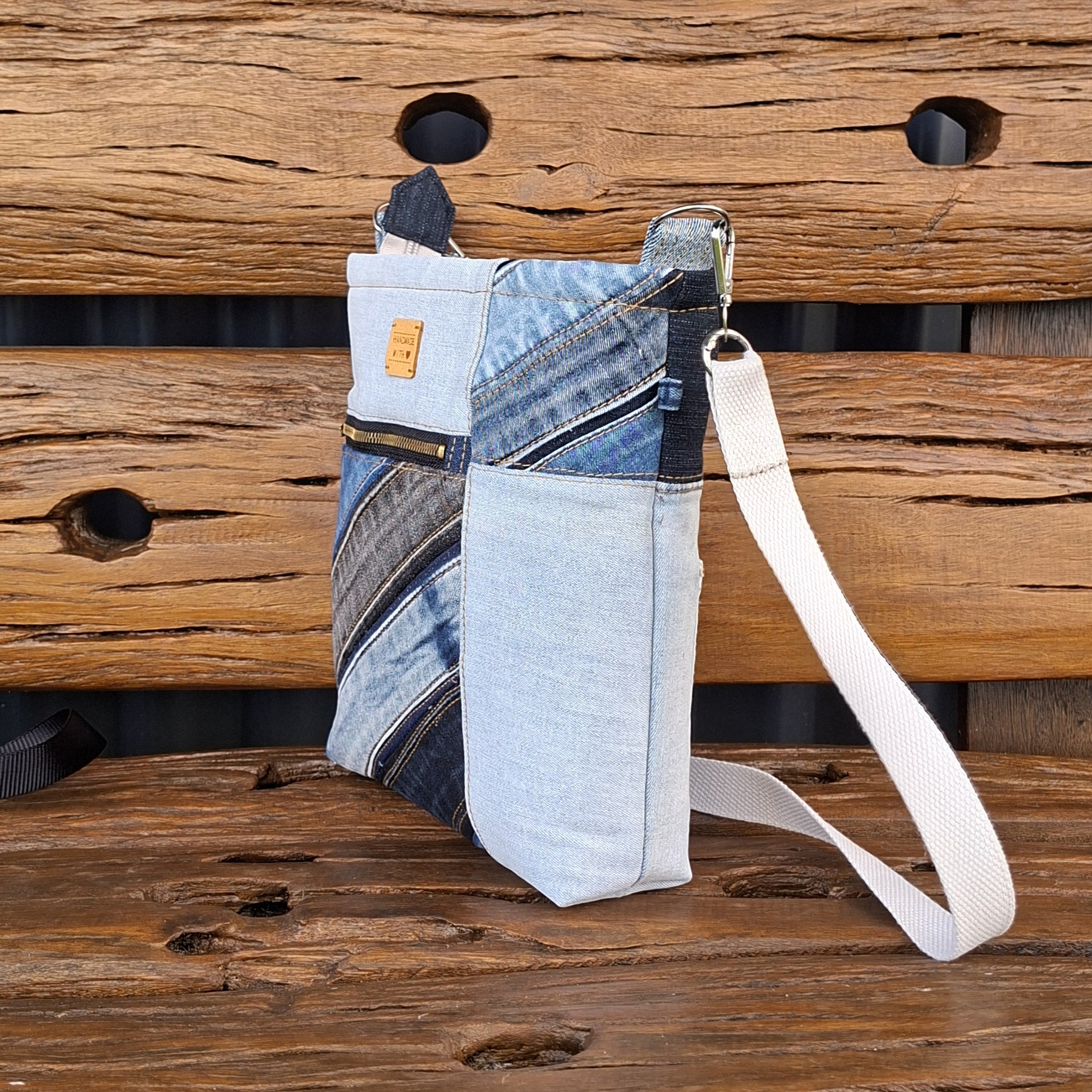 Upcycled Denim Contrast Unisex Crossbody Bag