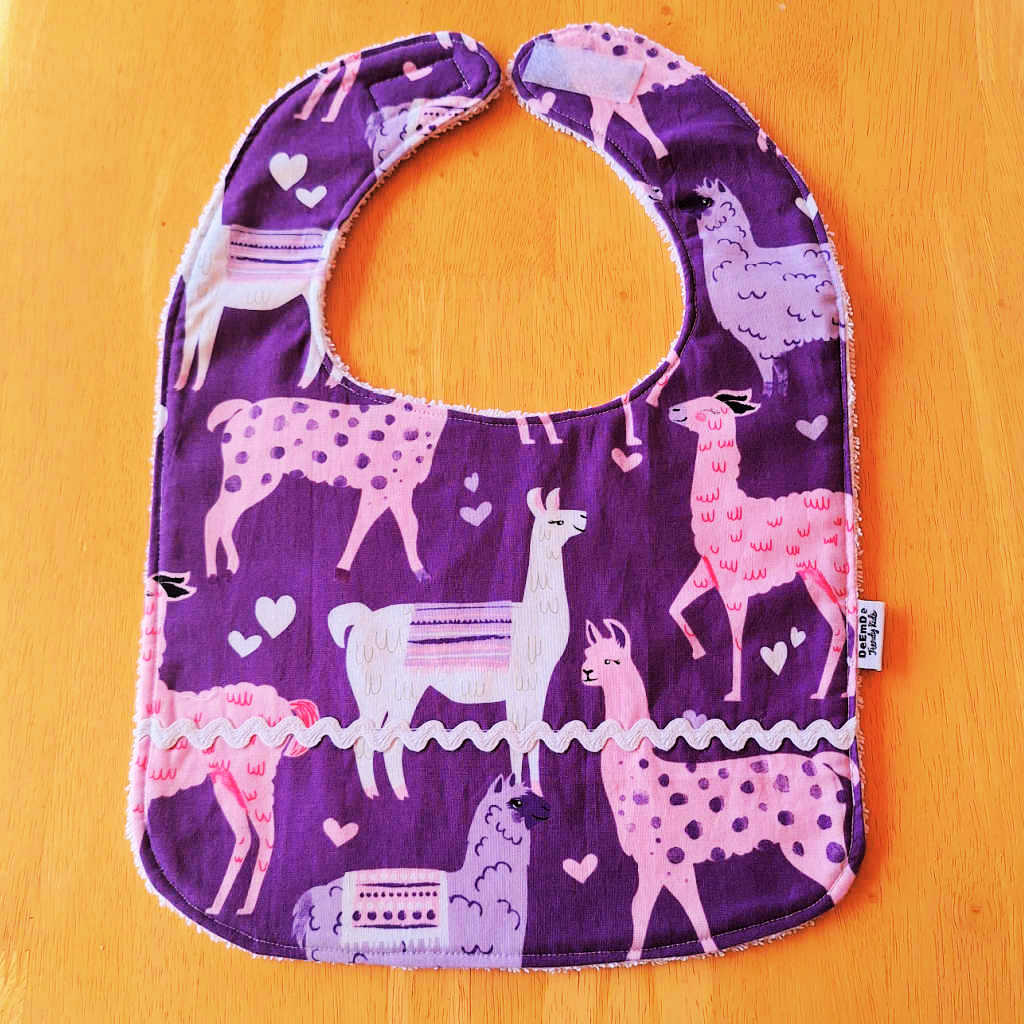 Handmade Purple and Pink Baby Bib| Llama