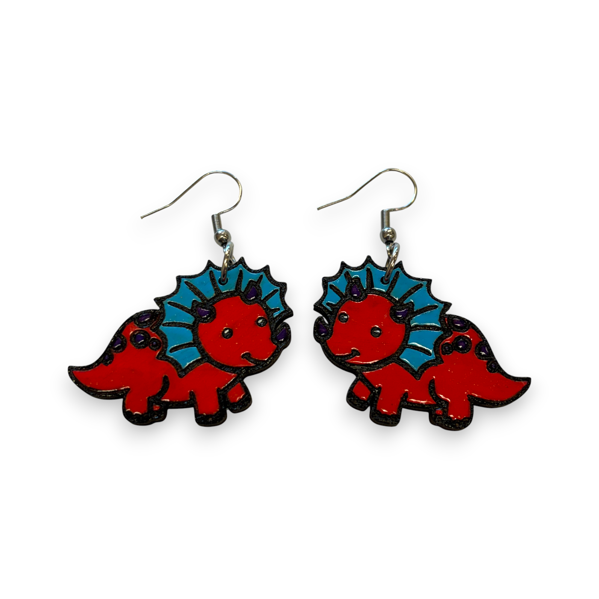 Wooden dinosaur earrings - wooden, hand painted