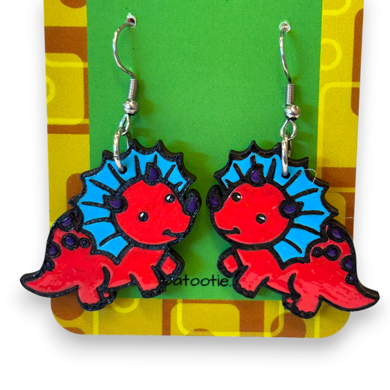 Wooden dinosaur earrings - wooden, hand painted