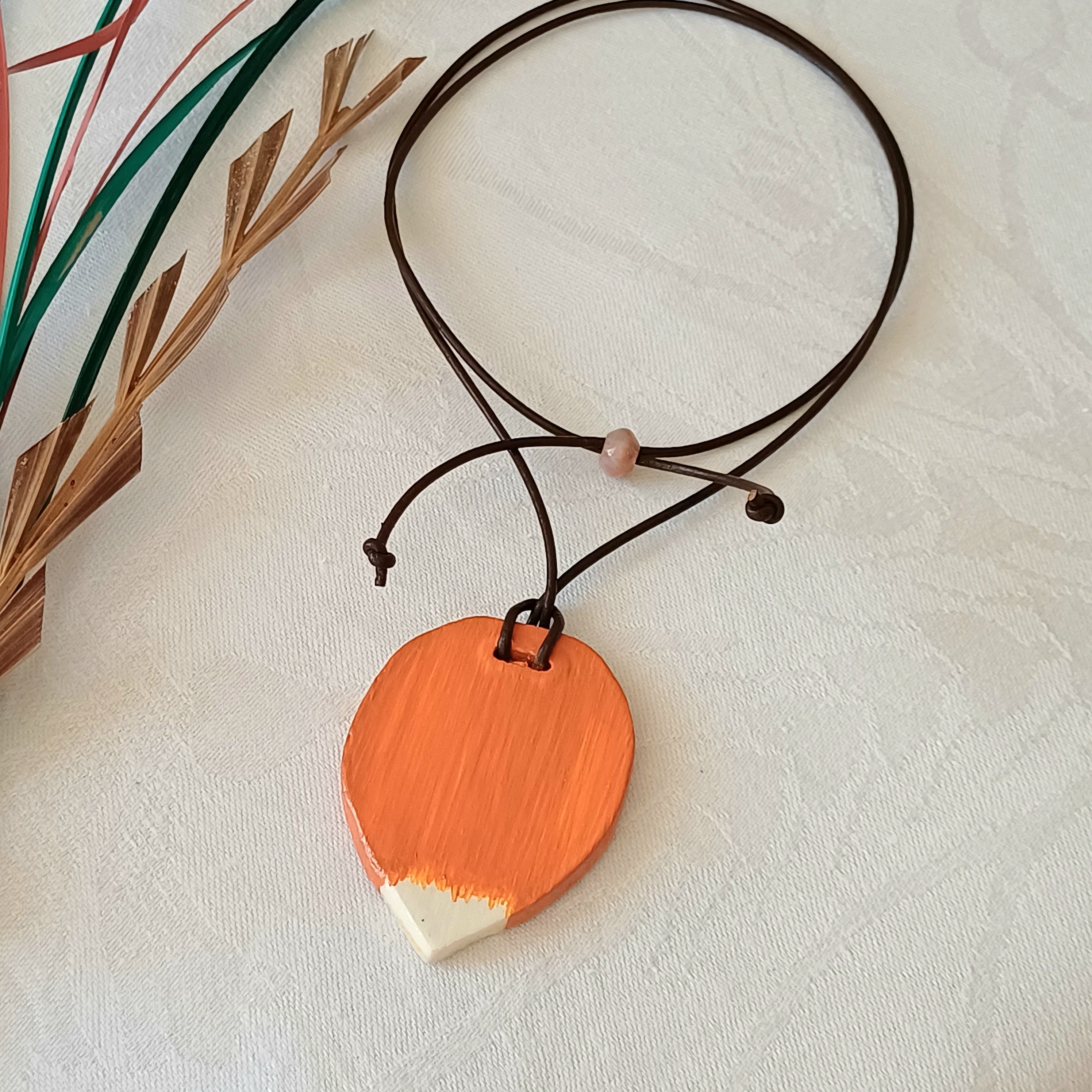 Fox Tail clay pendant Scandinavian folk art inspired