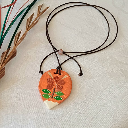Fox Tail clay pendant Scandinavian folk art inspired