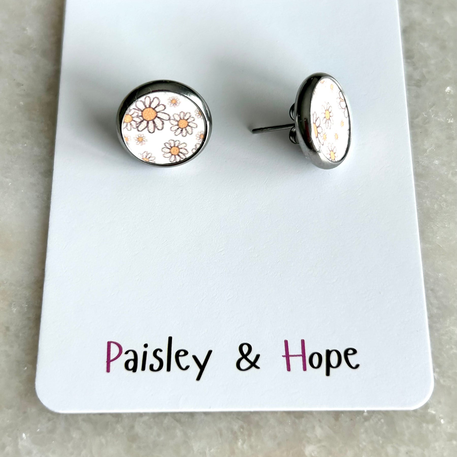 Daisy Faux Leather Bezel Style Studs - Choose size