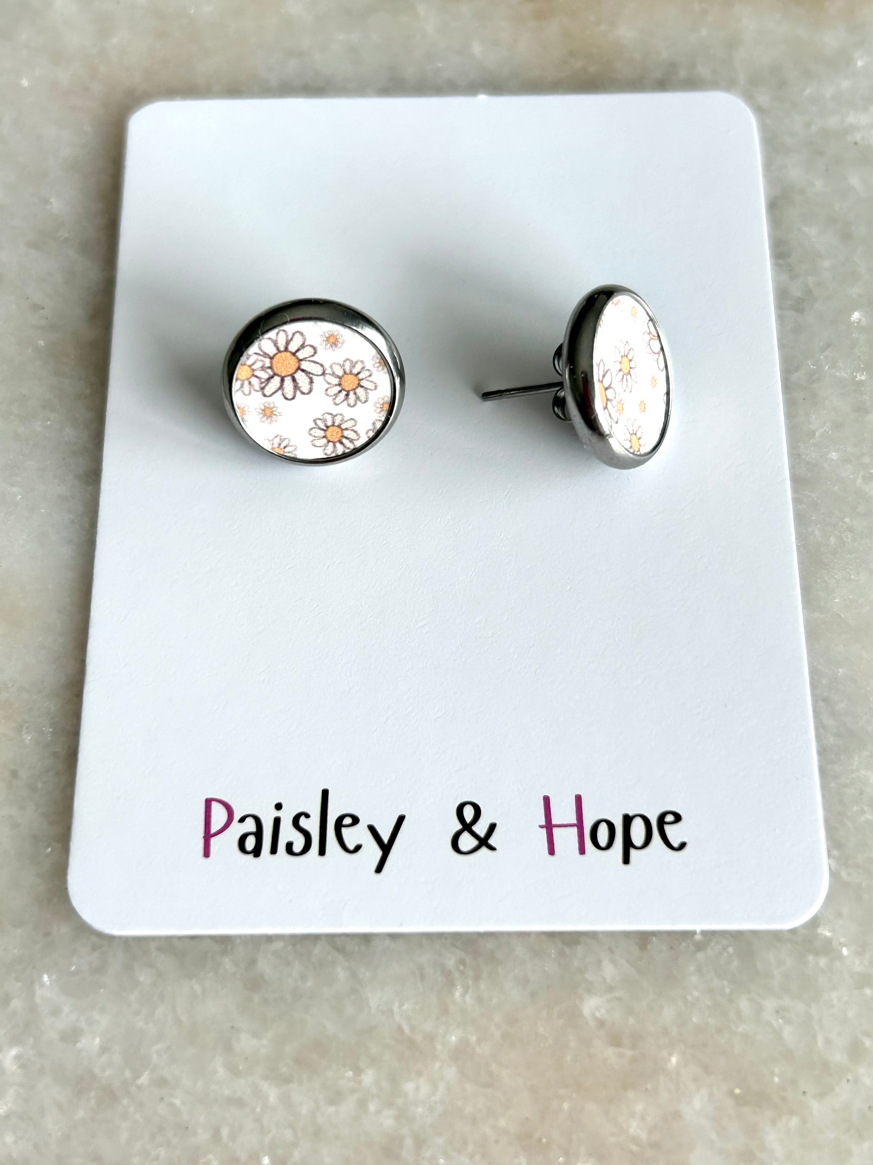 Daisy Faux Leather Bezel Style Studs - Choose size