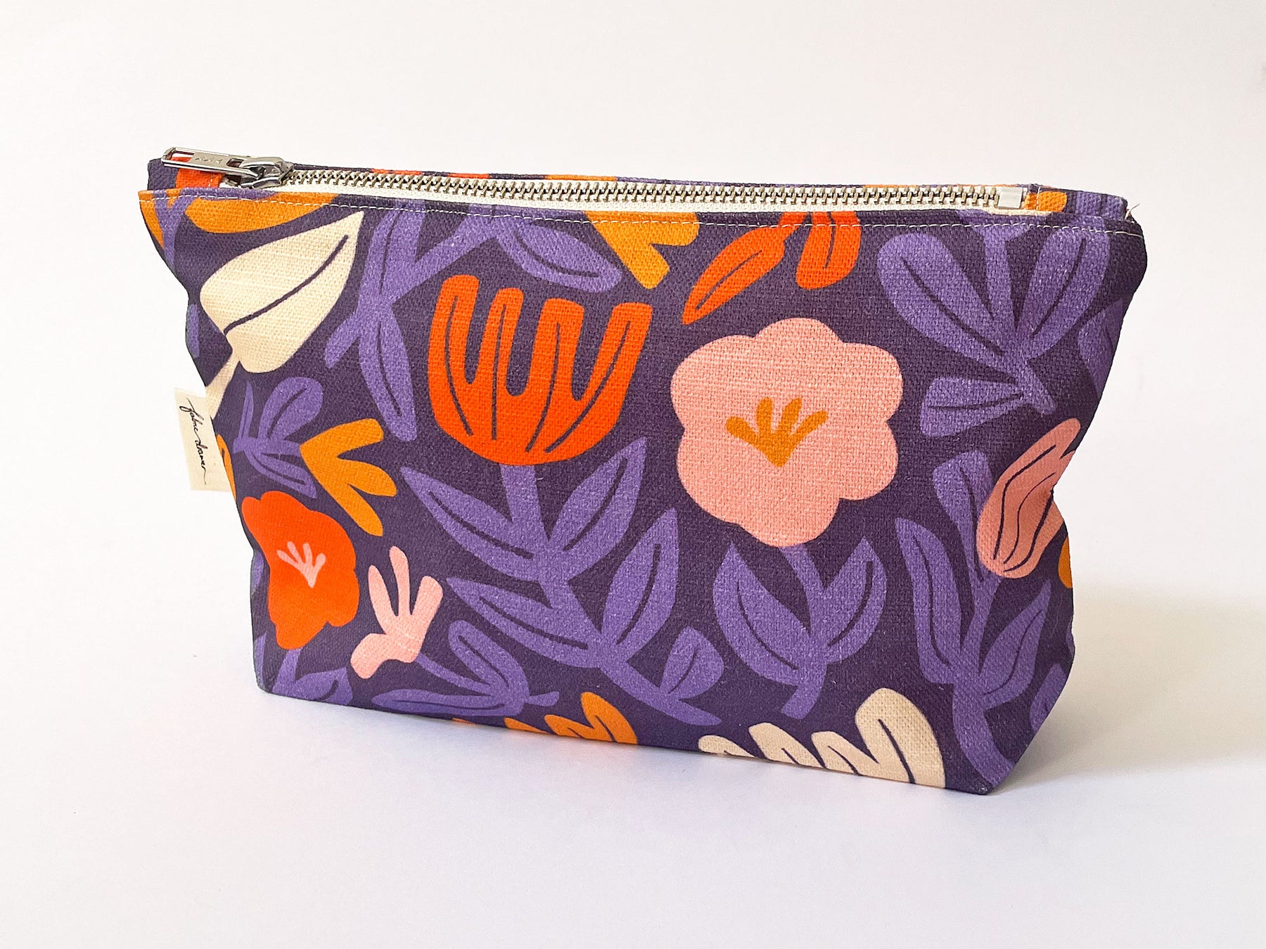 Handmade Make-up, Travel, Fabric Zip Purse - Petals (Purple)