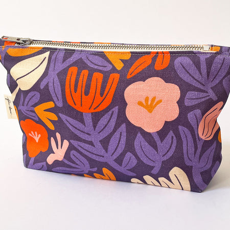 Handmade Make-up, Travel, Fabric Zip Purse - Petals (Purple)