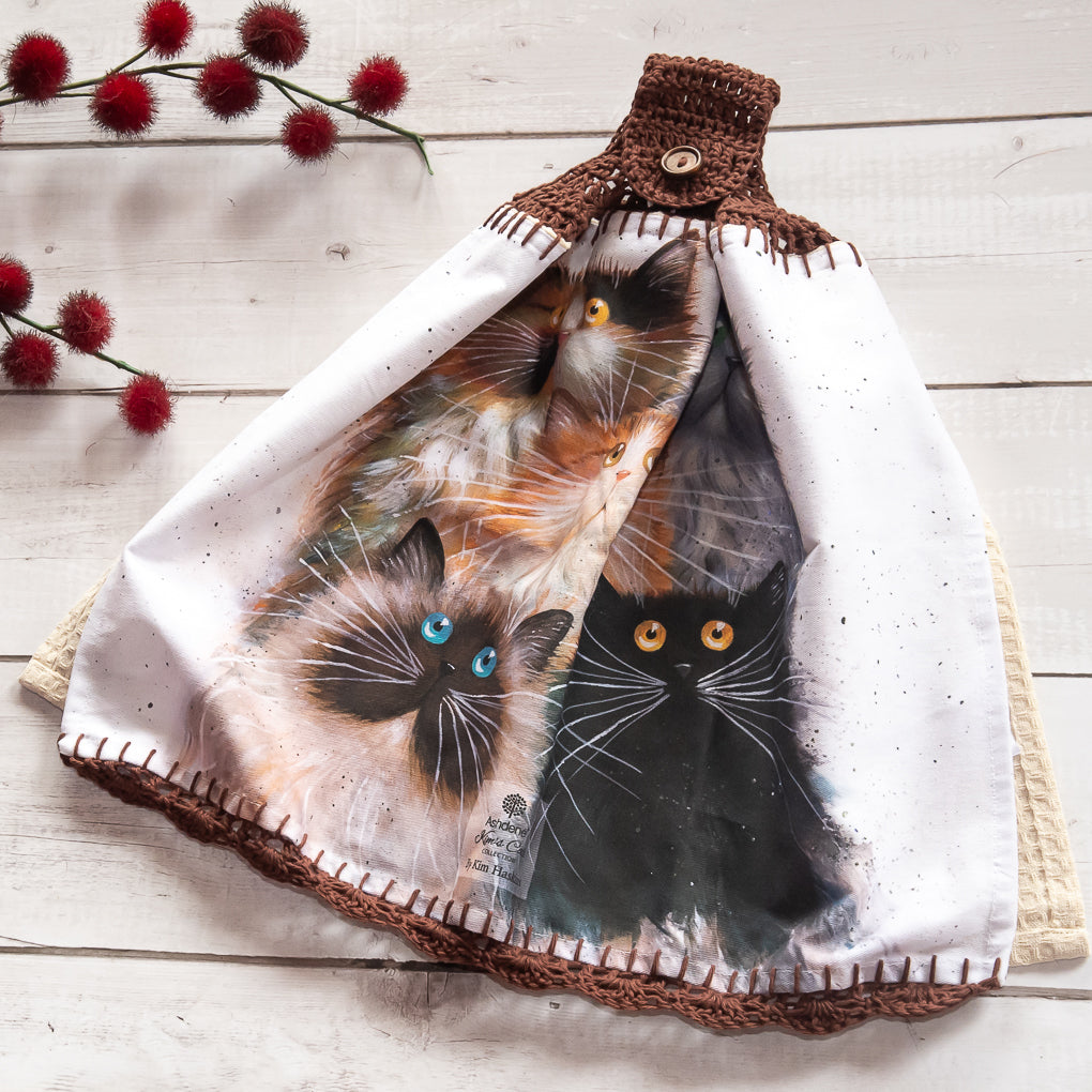 Cat Lovers Hanging Tea Towel/Hand Towel - Double Sided