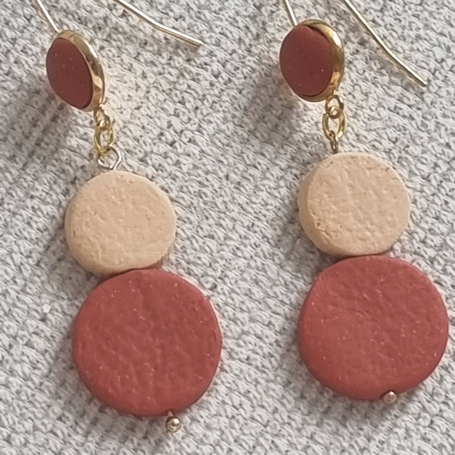 Autumn Layers - Orange and beige organic shaped dangles , modern haloween earrings