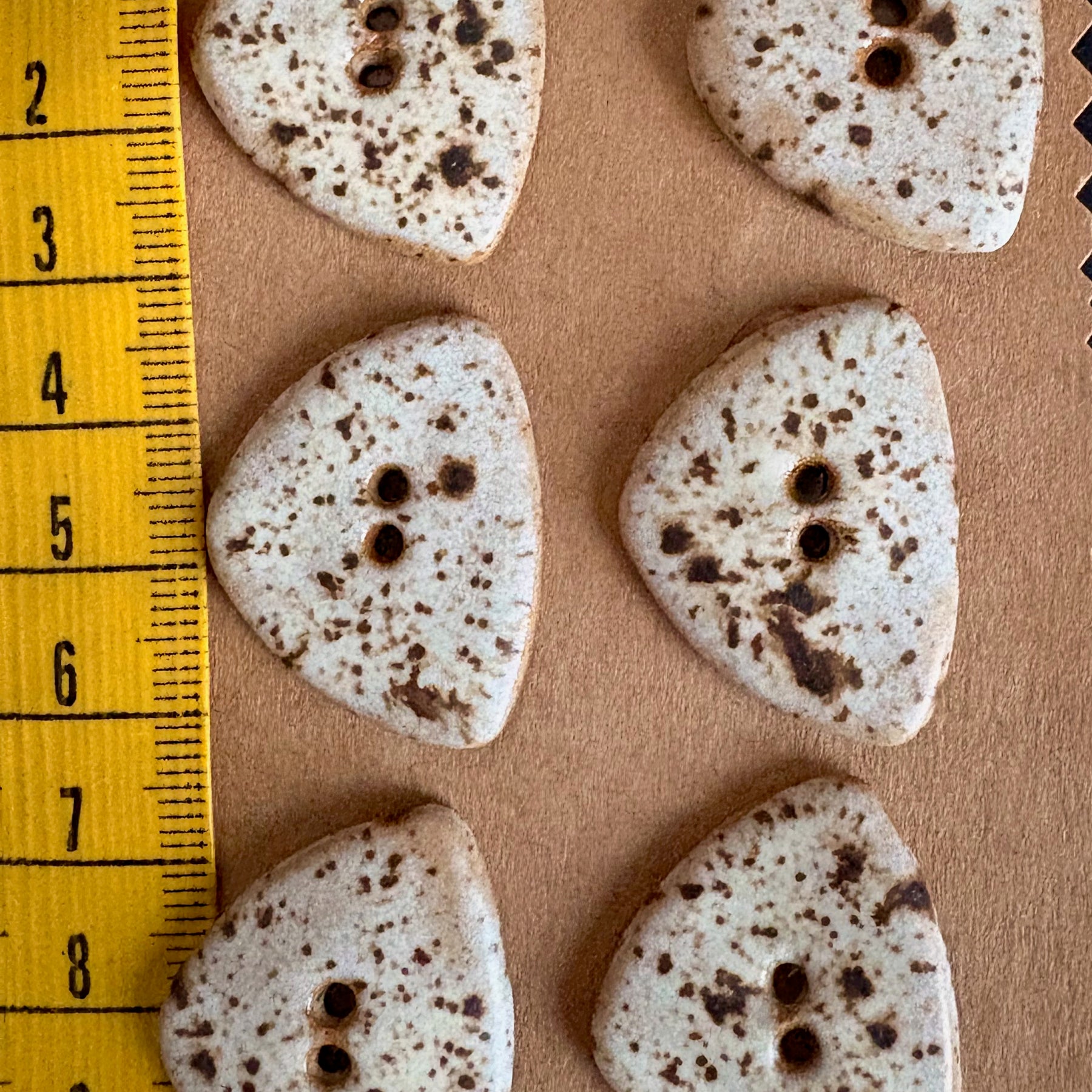 Ceramic Buttons | Triangular Speckled Cream Finish | Set of 6 | Artisan made Stoneware