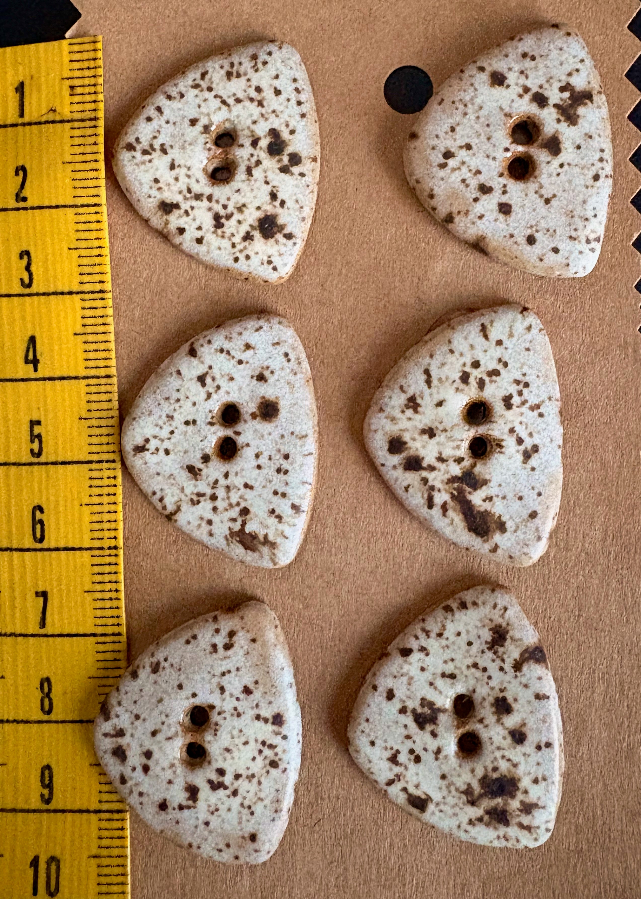 Ceramic Buttons | Triangular Speckled Cream Finish | Set of 6 | Artisan made Stoneware