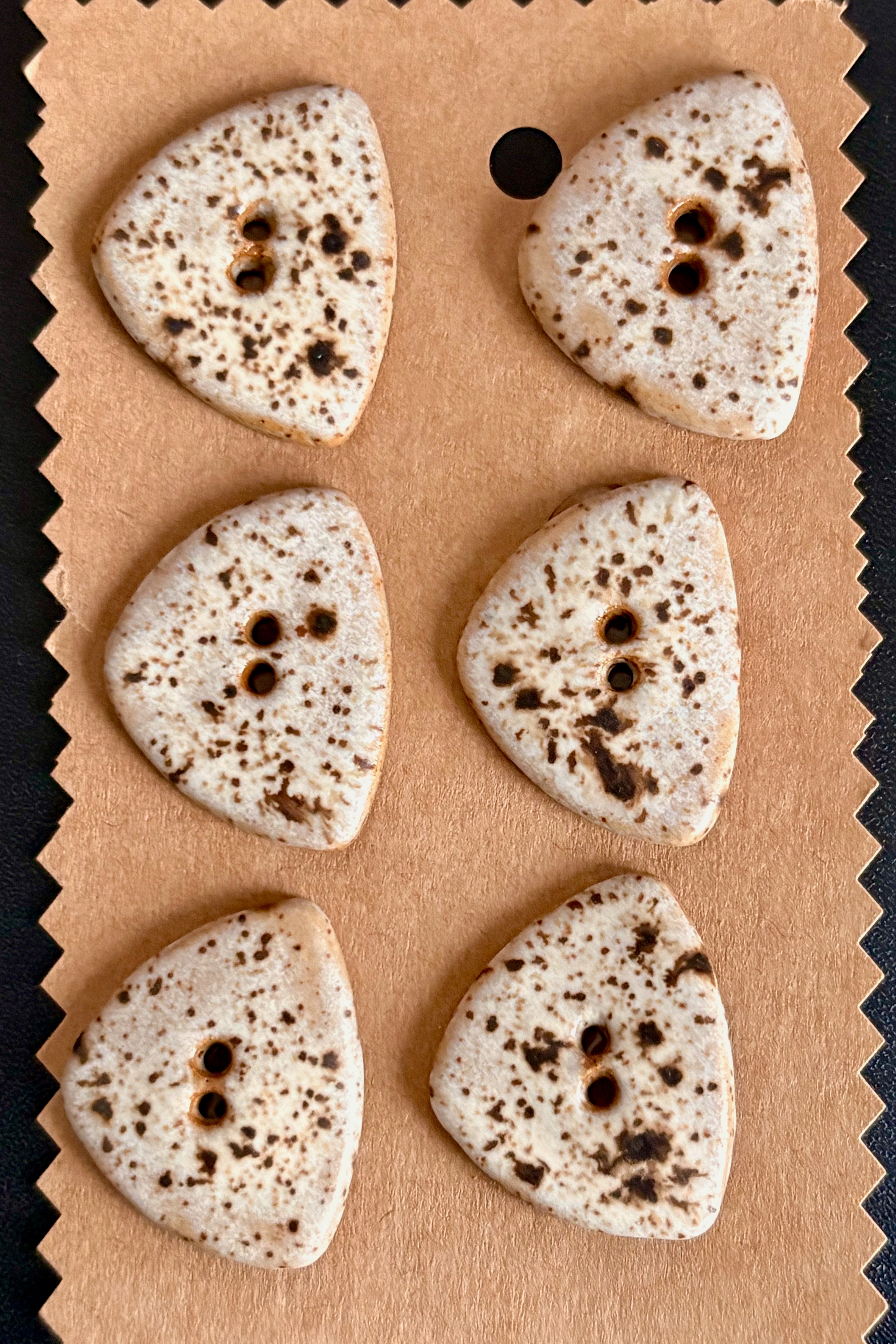 Ceramic Buttons | Triangular Speckled Cream Finish | Set of 6 | Artisan made Stoneware