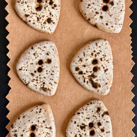 Ceramic Buttons | Triangular Speckled Cream Finish | Set of 6 | Artisan made Stoneware