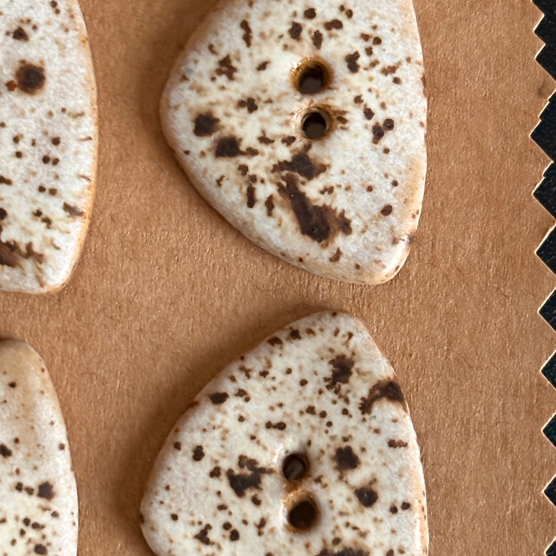 Ceramic Buttons | Triangular Speckled Cream Finish | Set of 6 | Artisan made Stoneware