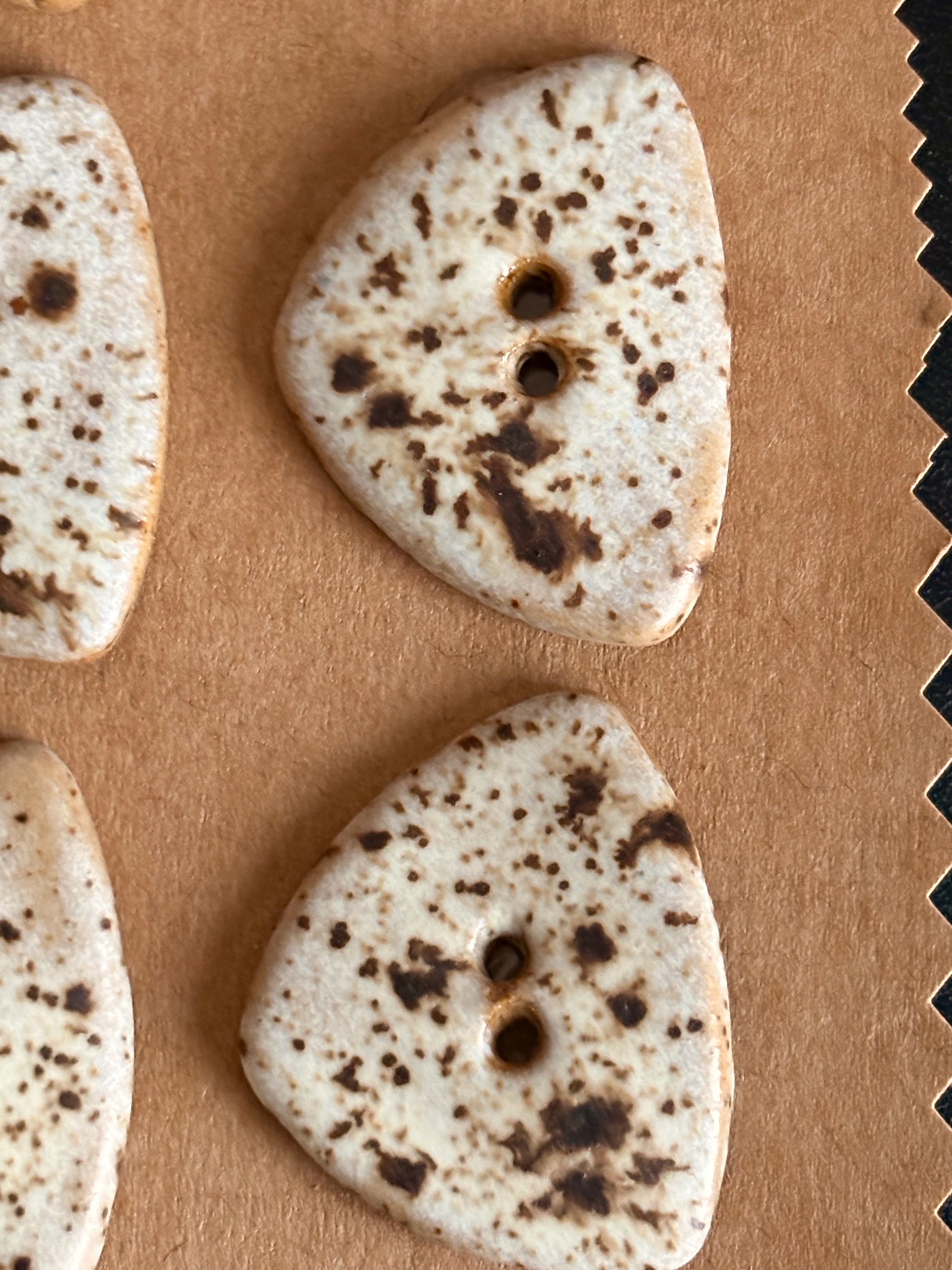 Ceramic Buttons | Triangular Speckled Cream Finish | Set of 6 | Artisan made Stoneware