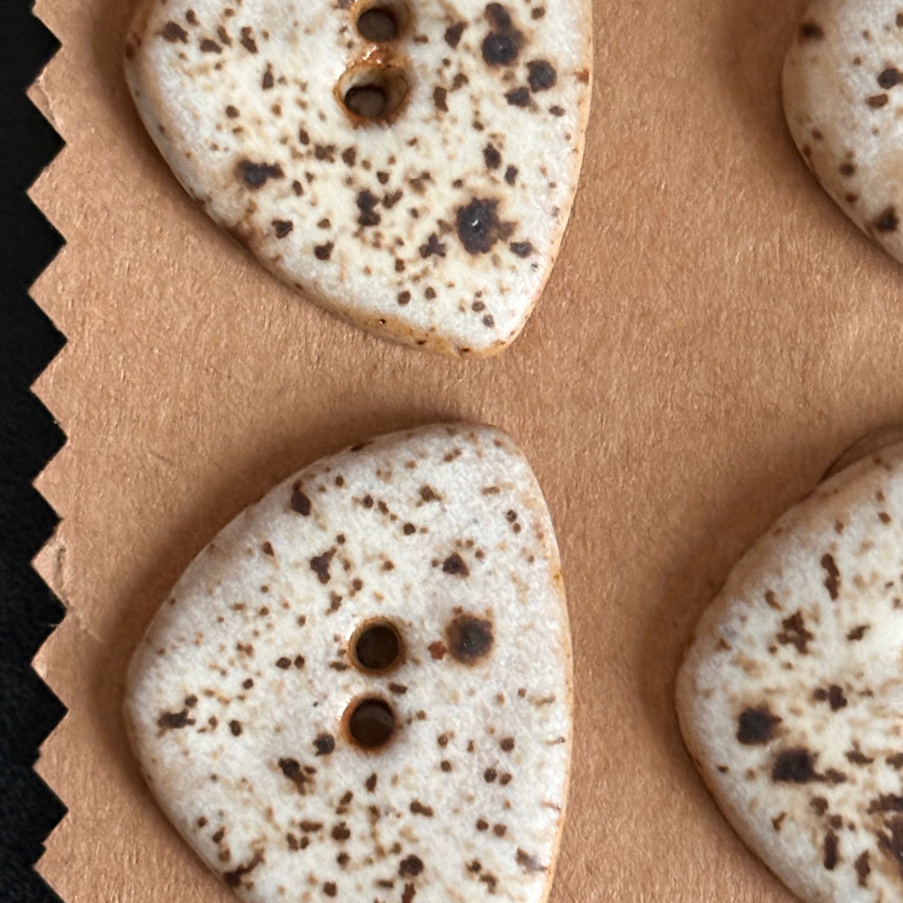 Ceramic Buttons | Triangular Speckled Cream Finish | Set of 6 | Artisan made Stoneware