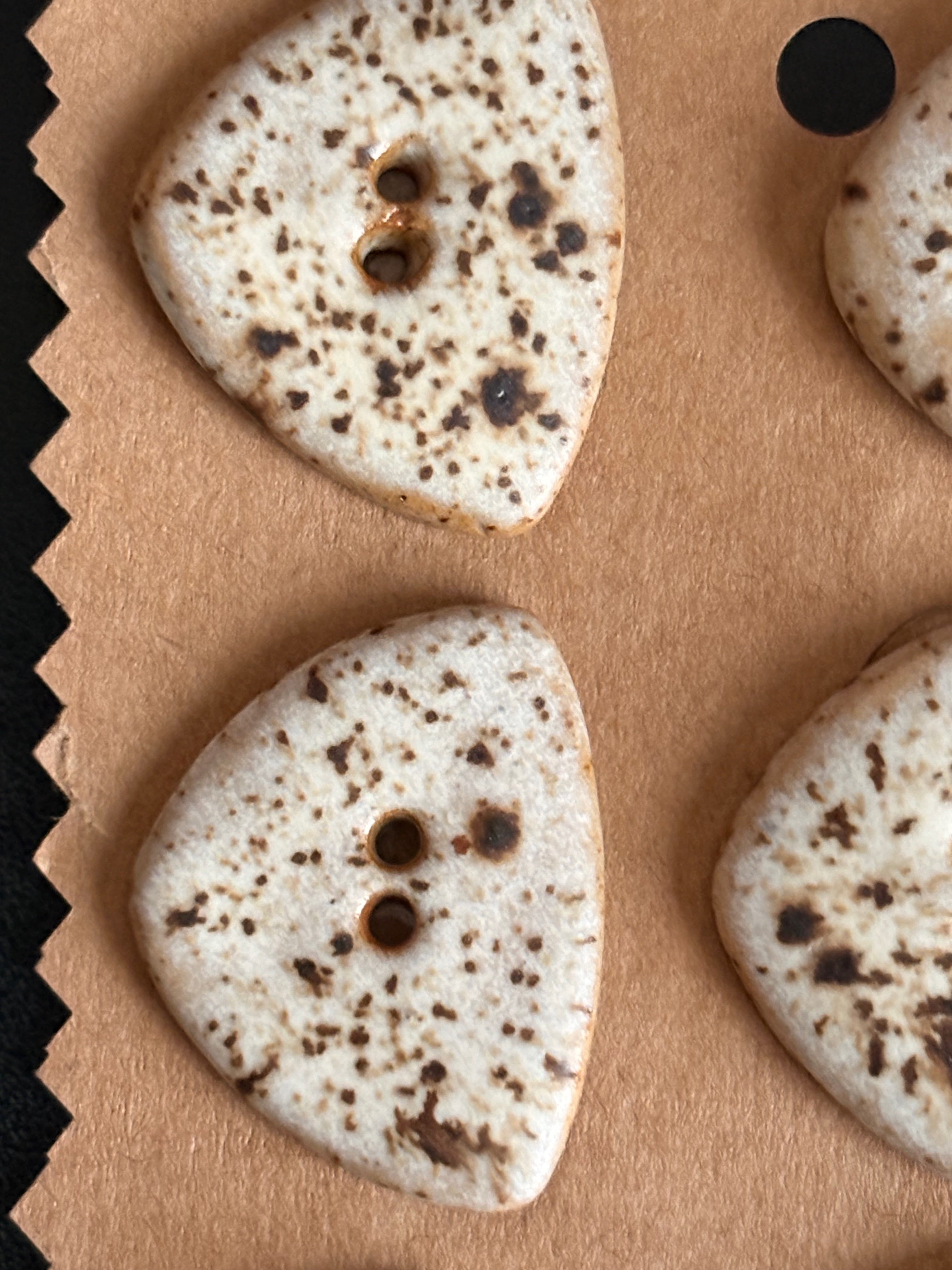 Ceramic Buttons | Triangular Speckled Cream Finish | Set of 6 | Artisan made Stoneware