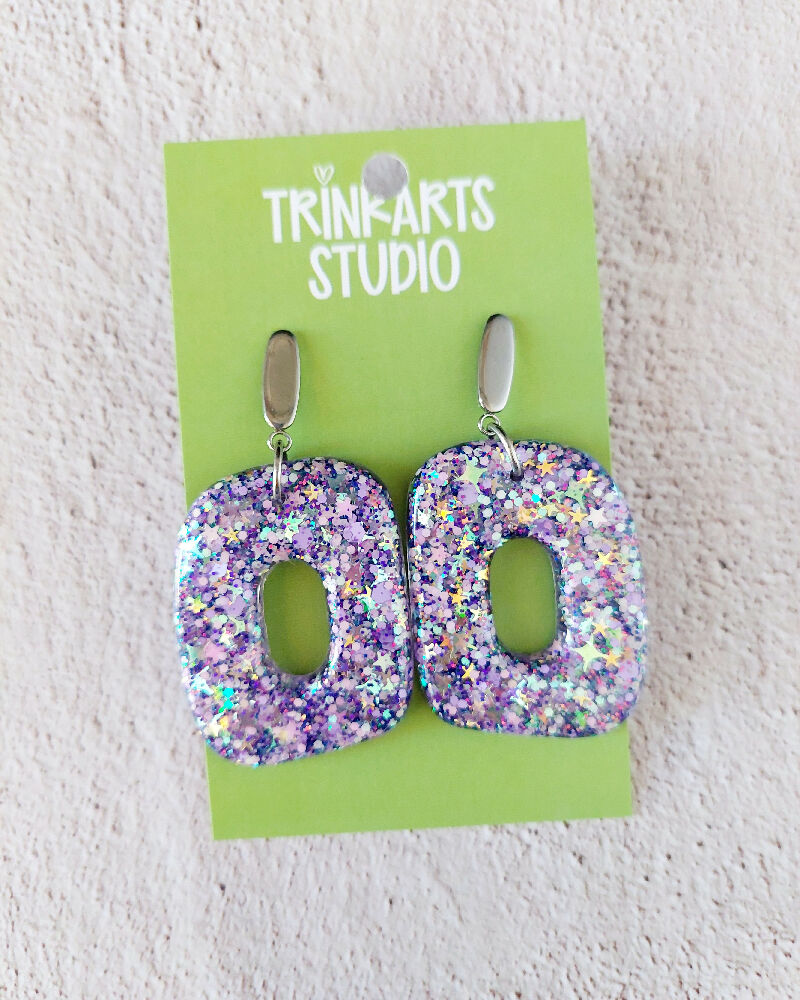 Glitter Resin Square Dangle Earrings