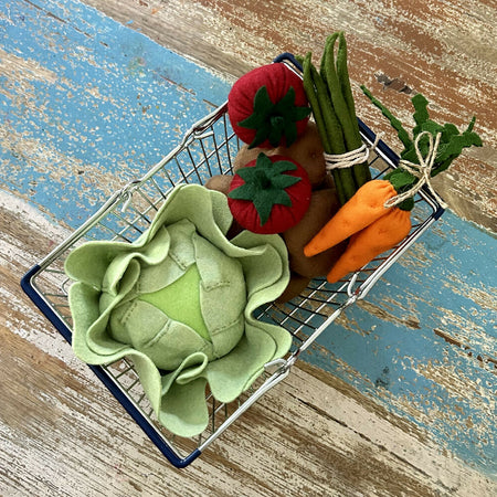 Mini fresh produce box, felt veggies, play kitchen essentials