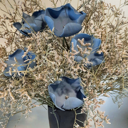 Handmade Ceramics - Blue Denim Porcelain Poppies on Florist Wire