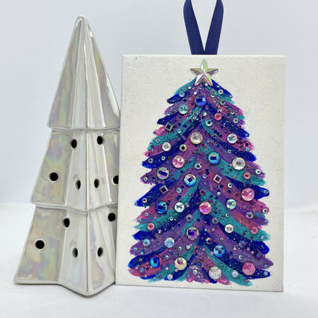 Blue, aqua & pink Christmas tree painting