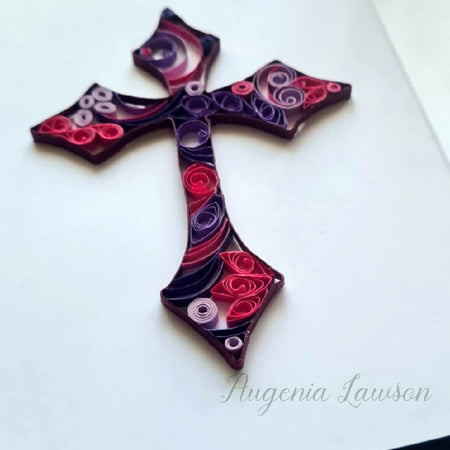 Paper quilled cross in purples, handmade