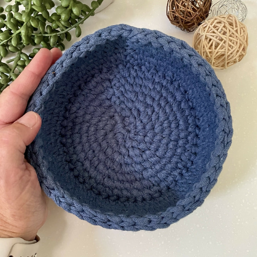 Crochet handmade basket | Home Decor | Small Denim Blue
