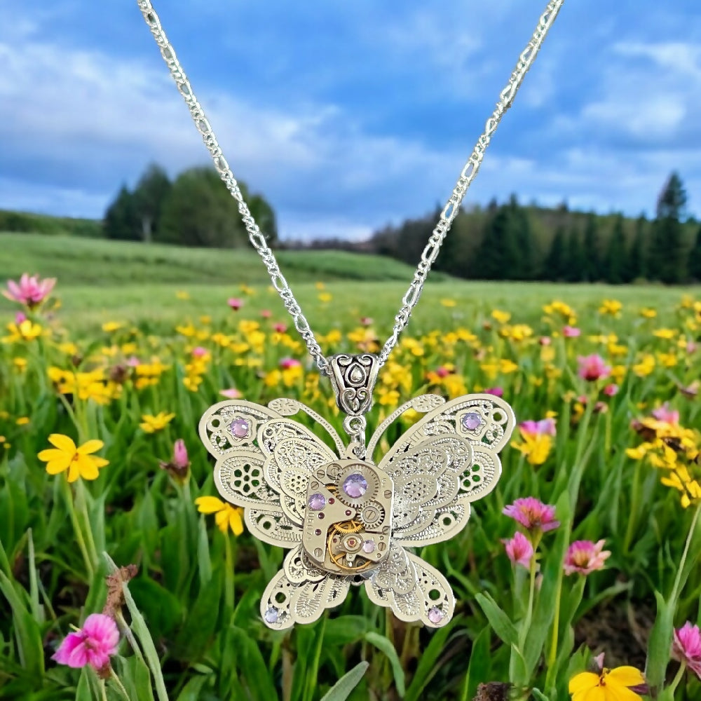 Steampunk filigree butterfly pendant