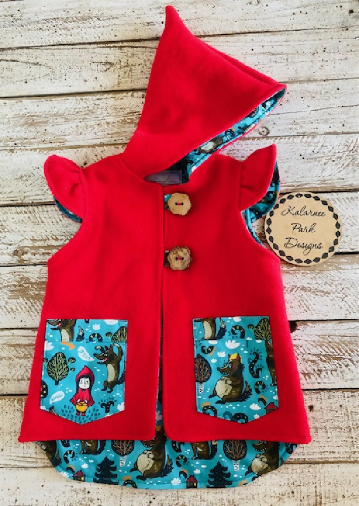 Red Riding Hood Vintage Wool Blanket Upcycled Vest Size 4