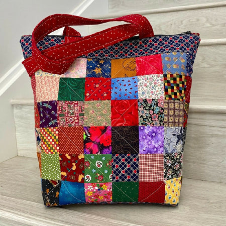 Large Zippered Charm Squares Patchwork Tote