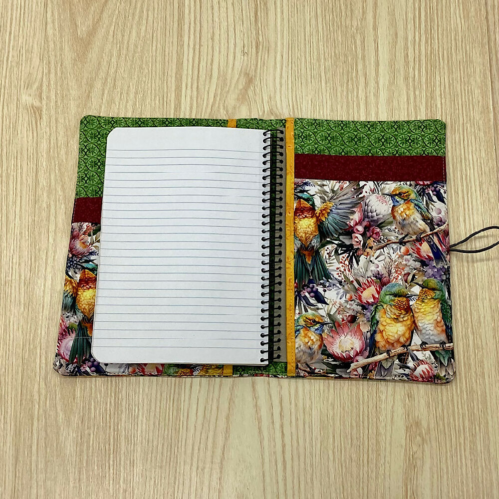 Rainbow Bee-eater birds refillable A5 fabric notebook cover gift set - Incl. book and pen.